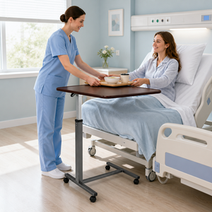 <span class=keywords><strong>Table</strong></span> <span class=keywords><strong>de</strong></span> <span class=keywords><strong>lit</strong></span> médicale réglable en hauteur avec roulettes verrouillables pour chambre <span class=keywords><strong>de</strong></span> patient - Product Image 2