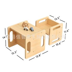 Ensemble table et chaises en bois massif pour enfants, style scandinave minimaliste, durable, pour usage domestique - Product Image 3