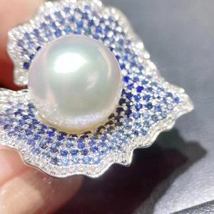 Nouvelle conception, bague en argent pur S925, 10-11 mm, perle naturelle et zircon scintillant, style de mode luxueux, bague réglable de luxe - Product Image 3