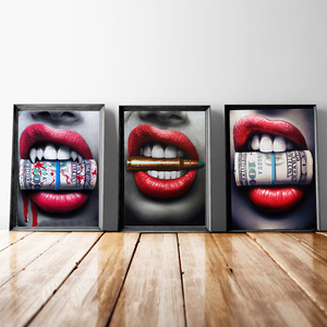 Décoration d'intérieur : Tableau créatif « Lèvres rouges avec citation <span class=keywords><strong>sur</strong></span> l'argent », <span class=keywords><strong>impression</strong></span> d'affiche, peinture, image, <span class=keywords><strong>impression</strong></span> <span class=keywords><strong>sur</strong></span> <span class=keywords><strong>toile</strong></span> « Lèvres de luxe », <span class=keywords><strong>art</strong></span> mural - Product Image 4