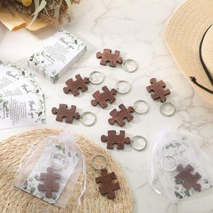 50 Sets Wedding Gifts for Guests Rustic Wood Puzzle Keychain with Thank You Cards and Organza <strong>Bags</strong> Wedding <strong>Party</strong> Favor - Product Image 4