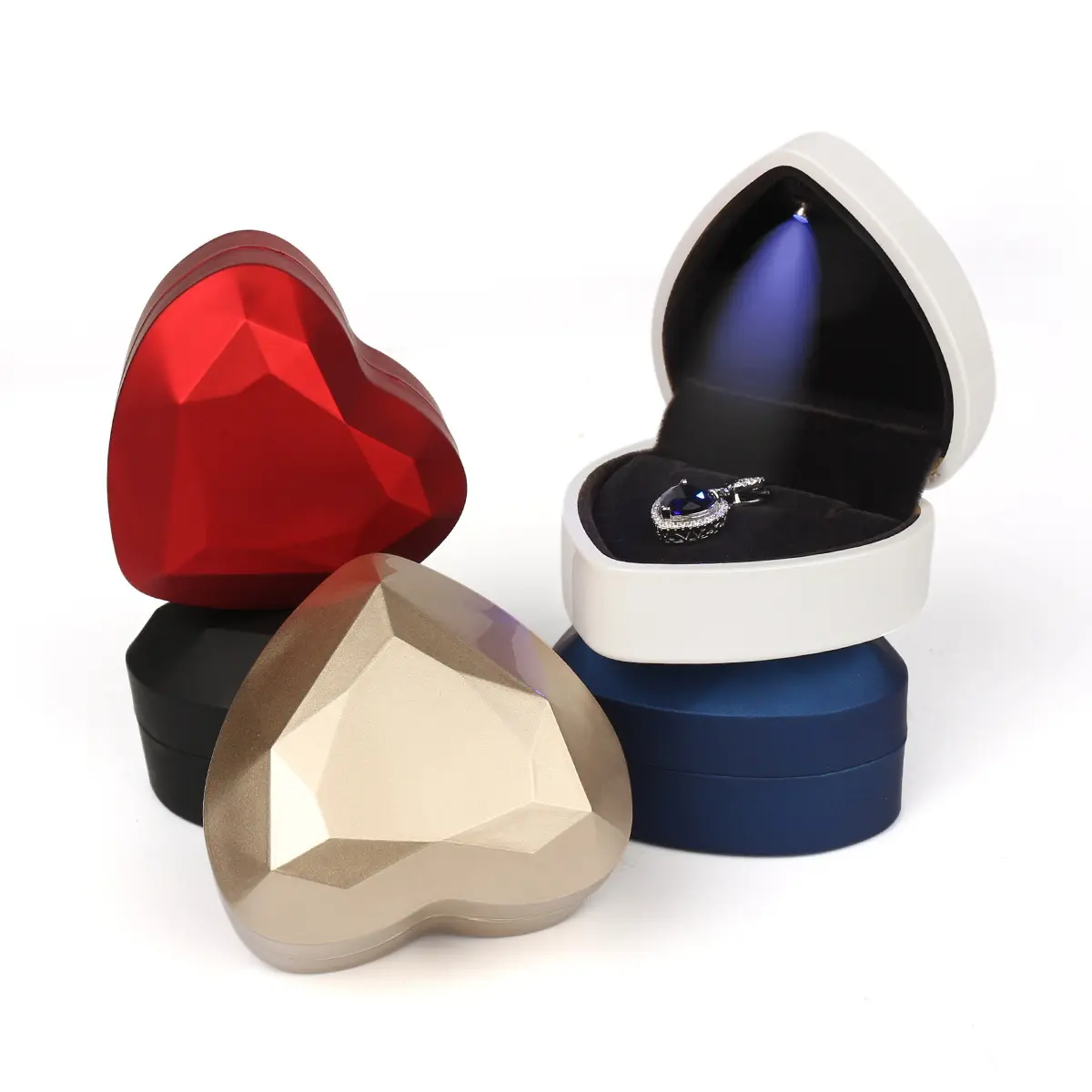 Xinxing Heart Shape LED Light Earring Plastic Wedding Jewelry Custom Logo Boxes Jewelry Packaging Box