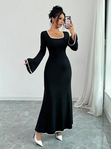 Nuovo Abito <span class=keywords><strong>Elegante</strong></span> 2026 in Stile Europeo e Americano <span class=keywords><strong>con</strong></span> <span class=keywords><strong>Scollo</strong></span> Quadrato, Colori Misti, Effetto Snellente per Signore - Product Image 1