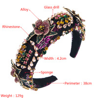 Diadema Floral Barroca al por Mayor con Diamantes, Esponja y Flores de Tela, Ancha, para Mujer, Accesorios Glamurosos para el Cabello para Fiestas, 38cm, Personalizable