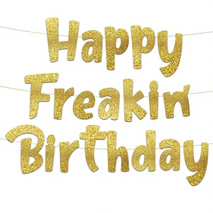 Striscione Pre-Decorato 'Happy Freakin Birthday' in Cartoncino Dorato Glitterato - Decorazioni per Feste di <span class=keywords><strong>Compleanno</strong></span> per Interni/Esterni, Accessori per Uomini e Donne - Product Image 1