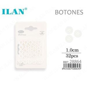 กระดุมอิลัน 1.0 ซม. 32 ชิ้น พลาสติกสีขาว สำหรับงานเย็บปักถักร้อย - Product Image 1