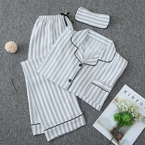 Women's 7-Piece Loungewear Set Striped Print Pajamas Button-<b>Down</b> Top + Cami + <b>Pants</b> + Shorts Accessories Sleepwear Fashion - Product Image 3
