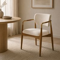 Fauteuil de salle à manger moderne pour hôtel, structure en bois massif, accoudoirs en laiton, chaise rembourrée crème pour restaurant, villa, projet hôtelier