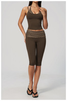 Ensemble de sport 2 pièces extensible brossé pour femme, effet deux pièces, débardeur et pantalon capri, absorbant les chocs, effet ventre plat, pour Pilates et fitness