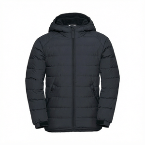 Veste d'hiver matelassée noire à capuche pour garçons, avec fermeture éclair, pour enfants - Product Image 1