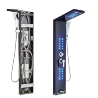 Panneau de douche intelligent avec ensemble de douche intégré, pommeau de douche multifonction, sortie d'eau LED, fixation murale, design moderne, finition brossée effet pluie