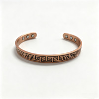 Brazalete Abierto con Patrón de Gran Muralla China, Brazalete Terapéutico de Cobre Rojo con Energía Magnética, Ajustable, Regalo para Hombres y Mujeres