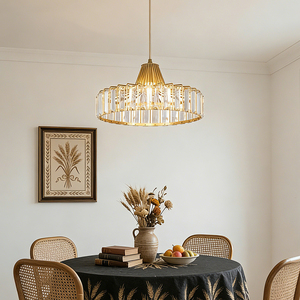 Copper Round Crystal Pendant <b>Light</b> Gold Metal Cage Modern Glow for <b>Dining</b> Area and Kitchen Decorative Lighting - Product Image 2