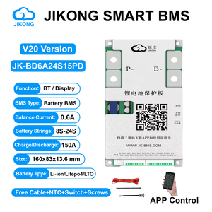JIKONG BMS V20 รุ่น Smart BMS 8S-24S พร้อมจอแสดงผล BT 0.6A 150A ระบบปรับสมดุลแบบแอคทีฟ สำหรับแบตเตอรี่ Li-ion/LiFePo4/LTO รุ่น JK-BD6A24S15PD - Product Image 1