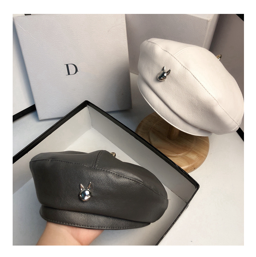 Модный осенне-зимний берет с украшением в виде кролика Женские однотонные береты из искусственной кожи