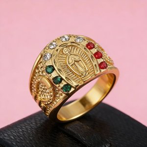 Anillo de Hombre Estilo Hip Hop Europeo y Americano, de Acero de Titanio, Chapado en Oro, con Diamantes de Colores, Modelo María - Product Image 2