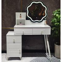 Table de Toilette Rose Moderne avec Miroir LED Chaude pour Détaillants, Bureau de Maquillage, Plateau en Verre, Vente en Gros