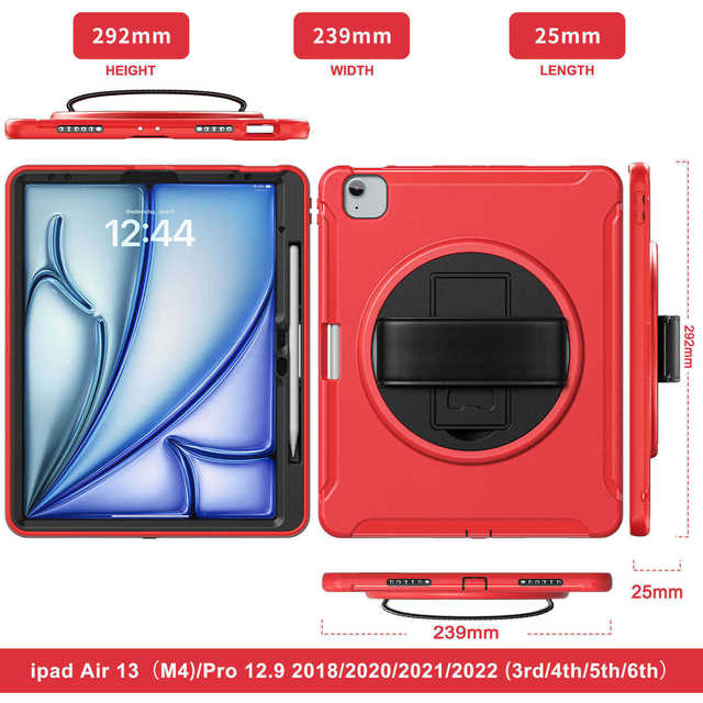 360 Rotating Handheld Stand Custom LOGO Rugged Protective Hard Shell Sleeve TPU Custom Tablet Case for Apple Ipad Air 13 2024