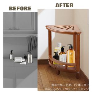 Tabouret de salle de bain triangulaire en bois RUSH 30x30x42,4 cm, banc de douche à double rangement pour femmes enceintes et personnes âgées - Product Image 5