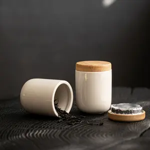 Bambus Ceramic Mini Small Sized Matcha Tea Sealed Cans Seasoning Portable White Porcelain Japanese Style Travel For Matcha