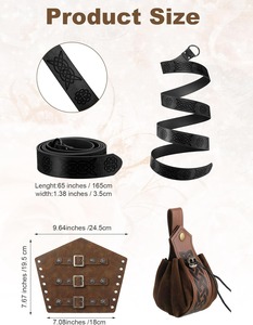 Set di 6 Pezzi Costume da <span class=keywords><strong>Uomo</strong></span> per Halloween Stile Rinascimentale, Gilet Medievale, Camicia, Pantaloni con Elastico alla Caviglia, Cintura Vichinga, Bracciale, Borsa per LARP Vichingo - Product Image 6