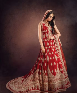 Magnifique Lehenga Choli indien/pakistanaise 2019 avec broderie Zardozi lourde, couleur personnalisée, tenue de mariage avec longue traîne - Product Image 5