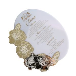 Cartes <span class=keywords><strong>de</strong></span> <span class=keywords><strong>menu</strong></span> <span class=keywords><strong>de</strong></span> <span class=keywords><strong>mariage</strong></span> en acrylique miroir doré avec impression à l'encre blanche créative et cartes <span class=keywords><strong>de</strong></span> <span class=keywords><strong>menu</strong></span> d'<span class=keywords><strong>anniversaire</strong></span> en acrylique blanc pour événements festifs - Product Image 1