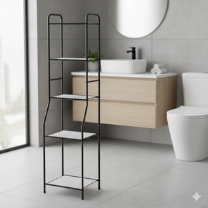 Torre de Almacenamiento Minimalista para Baño, de Hierro Negro Mate, con 5 Estantes para Toallas y Artículos de Baño, Buena Calidad - Product Image 5