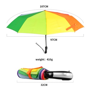 Wholesale 10Ribs Rainbow-Color <b>Automatic</b> Fold <b>Umbrella</b> Windproof Fashion Custom Logo 3 Fold Design Made Pongee OEM/ODM Options - Product Image 3