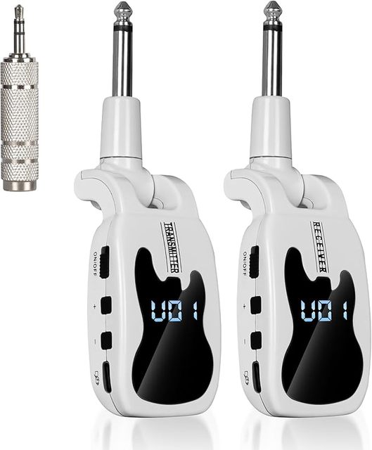 Wireless Guitar Microphone with 16 Adjustable Frequencies, Rechargeable Wireless Guitar Transmitter Receiver for Guitar