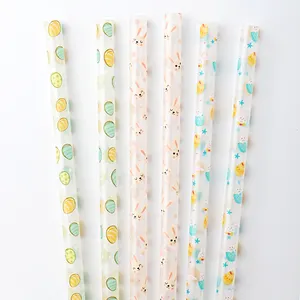 2024 Easter bunny rabbit printed straws, wrapped packing easter drinking straws, reusable bunny rabbits pattern printing straws