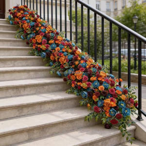 Décoration de <span class=keywords><strong>jardin</strong></span> fantaisiste en hydrangeas et dahlias en soie bleu poussière, 2m, taille personnalisée, pour bancs d'église, décoration de mariage, chemin de fleurs pour allée de mariage - Product Image 3