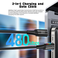 JERTECH CH-240 noir blanc téléphone portable câble de données de charge rapide 60W 3A lumière LED câble de charge Type C