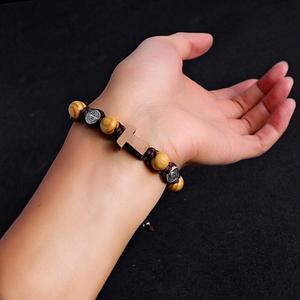 Komi <span class=keywords><strong>Bracciale</strong></span> <span class=keywords><strong>Rosario</strong></span> Cristiano Intrecciato a Mano con Perline in Legno di Santa Maria e Croce Bracciali Classici da Preghiera R-081 - Product Image 2
