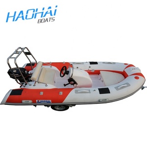 Thuyền Gân Bơm Hơi Qingdao Haohai RIB390 Giá Rẻ Gấp Cứng 12.8ft Du Thuyền Sang Trọng Sợi Thủy Tinh Sàn/Sàn Gỗ Tếch Câu Cá Phía Ngoài - Product Image 3