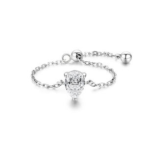 Bague chaîne ajustable S925 plaquée or 18 carats Bague chaîne une zircone Bague chaîne argent sterling Bague chaîne réglable - Product Image 5