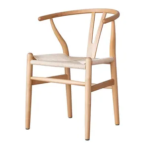 Nordic Style Modern Restaurant Dining Chairs Y Chair Dining Room Wooden Chair With Fabric Woven Rush Seat