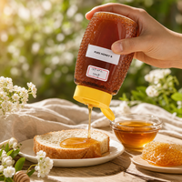 Pot en plastique texturé de 500g de miel naturel avec bouchon jaune, miel pur doré pour le thé, le petit-déjeuner, la pâtisserie et la restauration