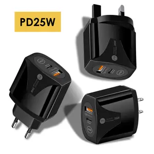 Cargador superrápido de 25W Mini Qc3.0 cargador de cabeza adoptante de pared puerto dual USB tipo C PD cargador rápido adaptador de corriente