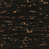 Carreaux de sol et de mur en porcelaine pleine masse, aspect marbre moderne antidérapant, couleur noire avec veinage doré, 60x60cm, finition brillante polie.