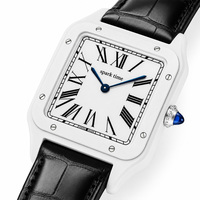 Montre mécanique analogique carrée de haute qualité avec logo personnalisé, verre en cristal, boîtier en céramique, bracelet en cuir véritable, résistance à l'eau 3BAR