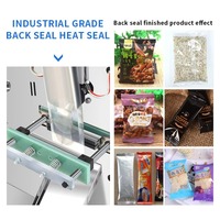 Machine d'emballage de snacks solides avec fonction de remplissage de sachets plastiques à scellage arrière pour bonbons, tabac, textiles, produits divers et revêtements, avec moteur central