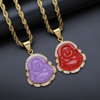 Blues acier inoxydable cristal strass bouddha collier à breloques pour femmes dame bijoux