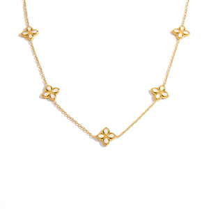 สร้อยคอแฟชั่นรูปใบโคลเวอร์สี่แฉกประดับมุกขาวเคลือบทอง 18K สร้อยคอคล้องไหปลาร้า ของขวัญเครื่องประดับ - Product Image 5