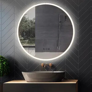 Espejo grande retroiluminado, luces led de largo alcance, sensor táctil, redondo, para salón de baño