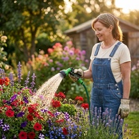 Boquilla pulverizadora para manguera de jardín, paquete de 2 pulverizadores manuales, 10 patrones de riego, cabezal de manguera de alta resistencia, amarillo/verde, 0.75 pulgadas