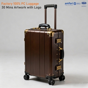 Valigia da Cabina Personalizzata in Policarbonato con Telaio in Alluminio, Senza Cerniera, Leggera, Lussuosa, Marrone, Borsa da Viaggio - Product Image 1