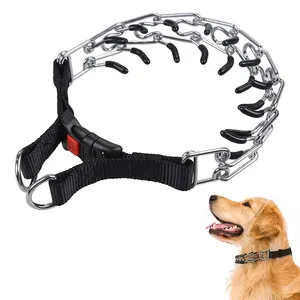 Collar de entrenamiento de Metal para perros, herramienta de corrección ajustable con puntas de goma cómodas, venta al por mayor