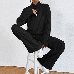 Jersey 100% suéter de Cachemira conjunto doble Rib suéter suelto <span class=keywords><strong>pantalones</strong></span> conjuntos de Cachemira de punto 100% conjunto de mujer de Cachemira - Product Image 1