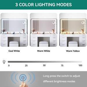 <span class=keywords><strong>Tocador</strong></span> de Dormitorio Moderno de Madera de Lujo con <span class=keywords><strong>Espejo</strong></span> LED y Cajones, Acabado <span class=keywords><strong>Blanco</strong></span> para Apartamento - Product Image 6